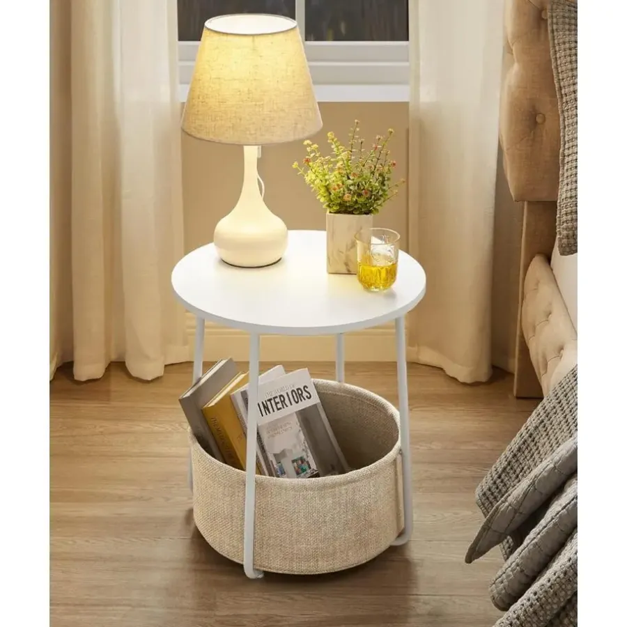 Bijzettafels-Parya Home Bijzettafel, ronde bijzettafel met stoffen mand