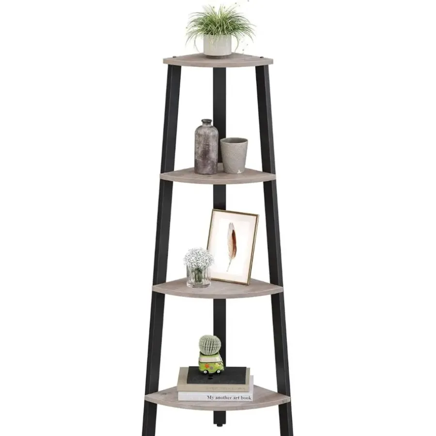 Parya Home hoekplank - 4 planken - industrieel - grijs-zwart