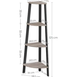 Parya Home hoekplank - 4 planken - industrieel - grijs-zwart