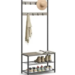 Kapstokken-Parya Home 3-in-1 Kapstok met Schoenenrek – Entreekast met bankje