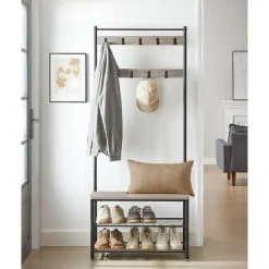Kapstokken-Parya Home 3-in-1 Kapstok met Schoenenrek – Entreekast met bankje
