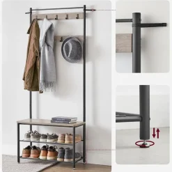 Kapstokken-Parya Home 3-in-1 Kapstok met Schoenenrek – Entreekast met bankje