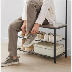 Kapstokken-Parya Home 3-in-1 Kapstok met Schoenenrek – Entreekast met bankje