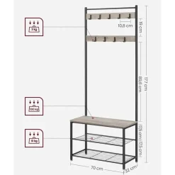 Kapstokken-Parya Home 3-in-1 Kapstok met Schoenenrek – Entreekast met bankje