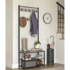 Kapstokken-Parya Home 3-in-1 Kapstok met Schoenenrek – Entreekast met bankje