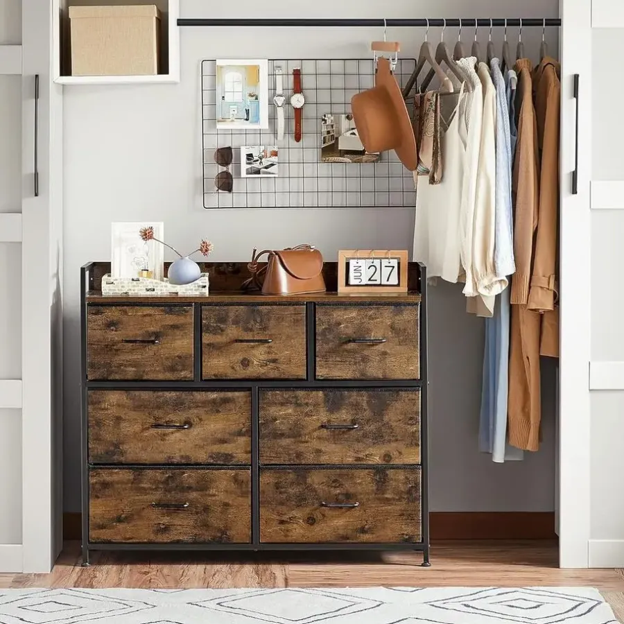 Ladekasten|Ladekasten-Merkloos Parya Home Industriėle Commode – Opbergkast met 7 mdf laden en metalen frame