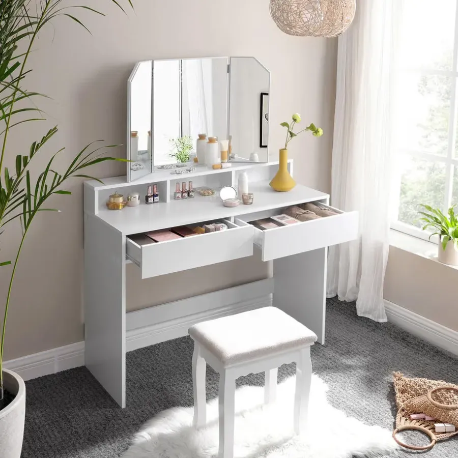 Kaptafels-Parya Home Kaptafel, kaptafel met opklapbare spiegel en 2 laden