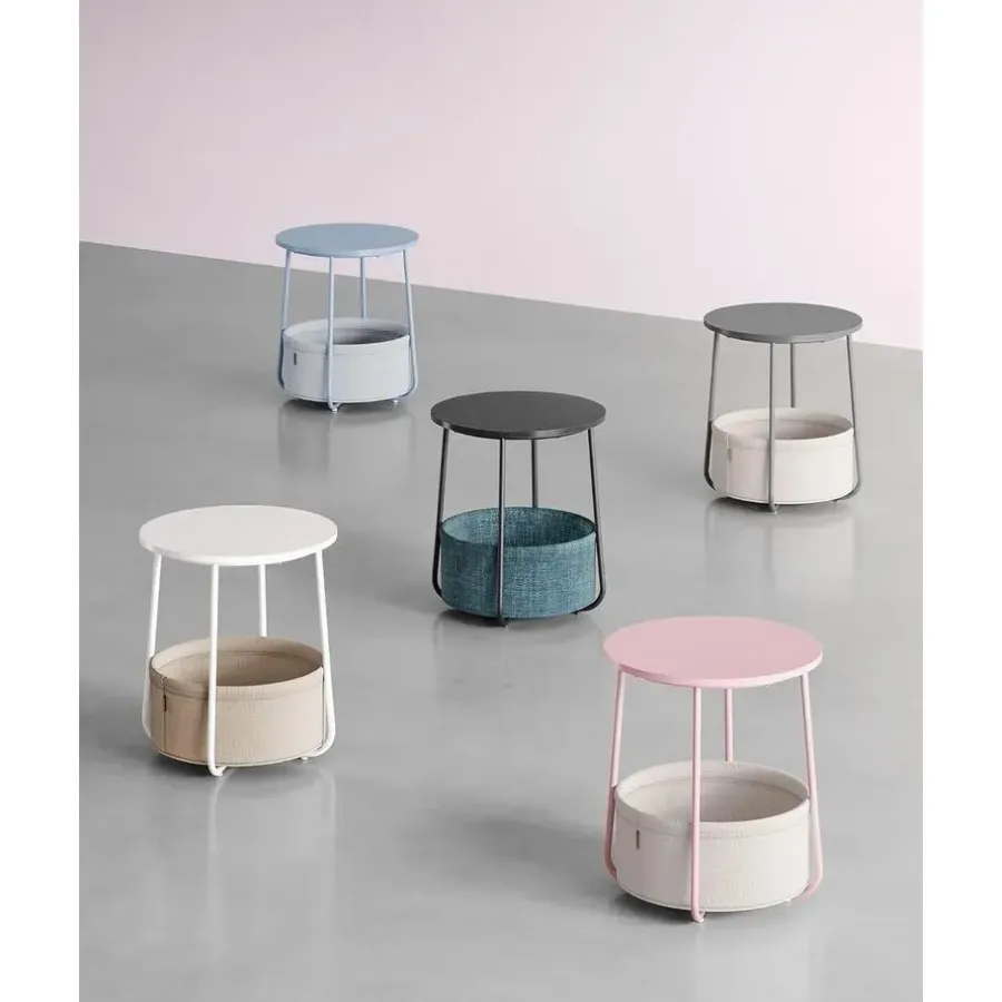 Parya Home Kleine ronde salontafel, bijzettafel met stoffen mand