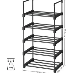 Parya Home metalen schoenrek met 5 niveaus - zwart