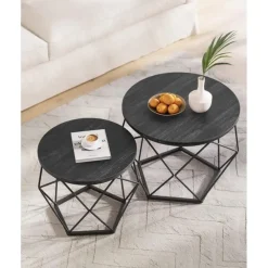 Parya Home Ronde salontafels, set van 2 bijzettafels zwart