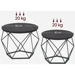 Parya Home Ronde salontafels, set van 2 bijzettafels zwart