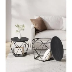 Parya Home Ronde salontafels, set van 2 bijzettafels zwart