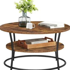 Parya Home Salontafel rond, Woonkamertafel, Sofatafel met plank