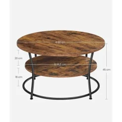 Parya Home Salontafel rond, Woonkamertafel, Sofatafel met plank