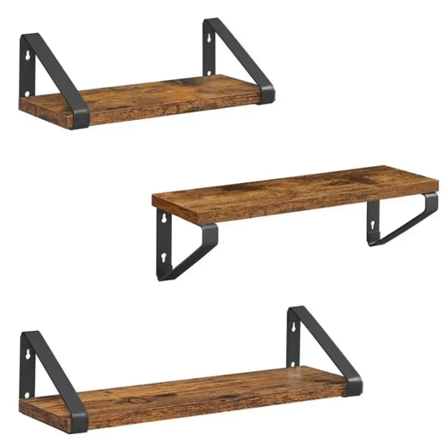 Parya Home Set van 3 Boekenplanken in Vintage Hout Wandplank Industrieel