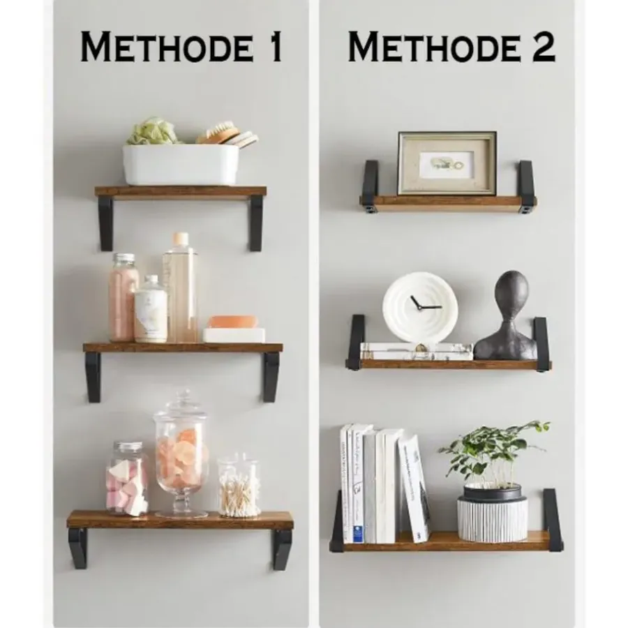 Parya Home Set van 3 Boekenplanken in Vintage Hout Wandplank Industrieel