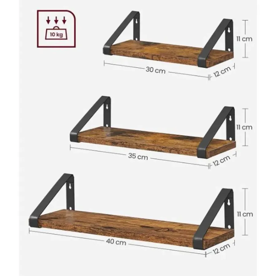 Parya Home Set van 3 Boekenplanken in Vintage Hout Wandplank Industrieel