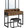Parya Home Vintage Kaptafel met 3-delige met klapspiegel