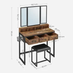 Parya Home Vintage Kaptafel met 3-delige met klapspiegel