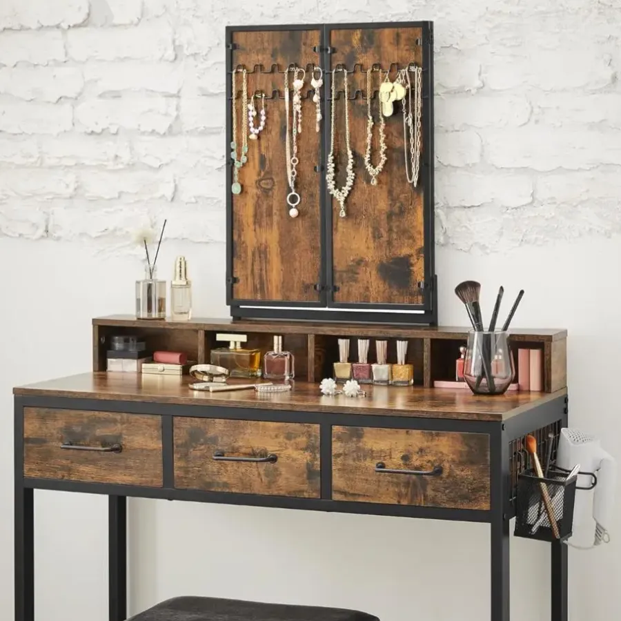 Parya Home Vintage Kaptafel met 3-delige met klapspiegel