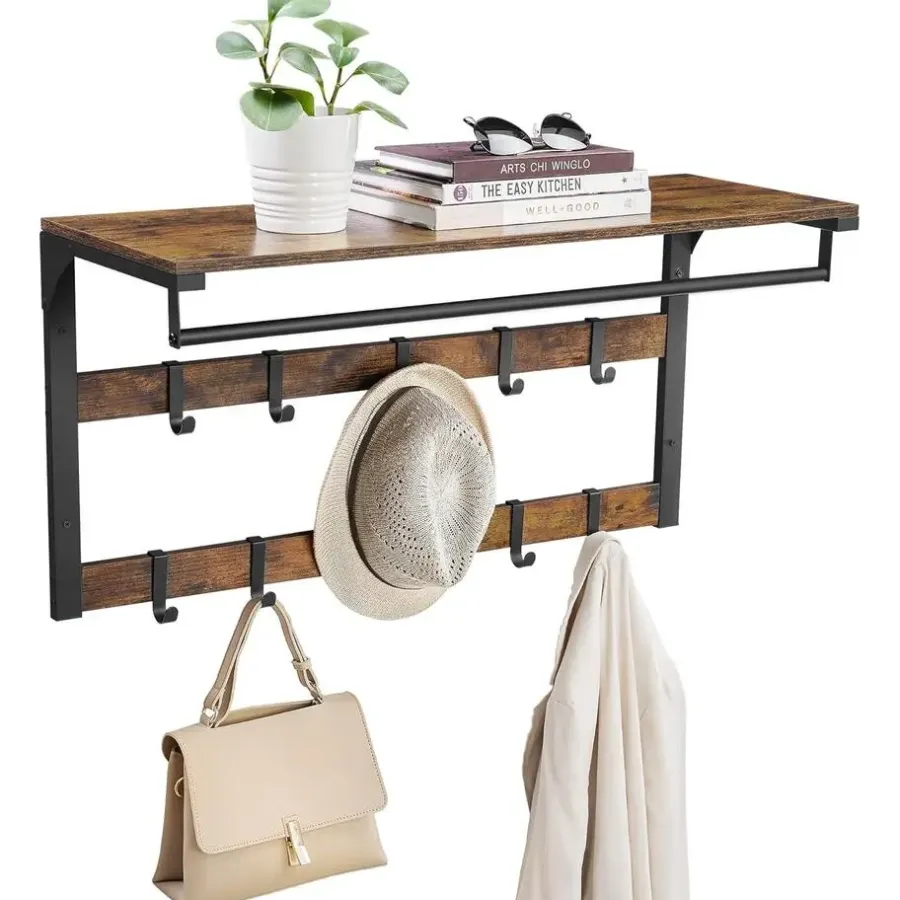 Parya Home Wandkapstok met Plank – wandplank met 10 haken