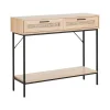 Sidetables-Beliani PASCO - Consoletafel - Lichte houtkleur - Rotan