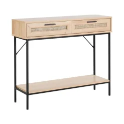 Sidetables-Beliani PASCO - Consoletafel - Lichte houtkleur - Rotan