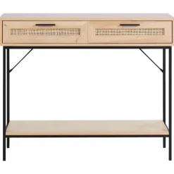 Sidetables-Beliani PASCO - Consoletafel - Lichte houtkleur - Rotan