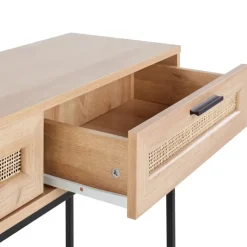 Sidetables-Beliani PASCO - Consoletafel - Lichte houtkleur - Rotan
