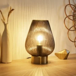 Tafellampen-Pauleen Crystal Gloom Tafellamp - E14 - Rookglas/Messing