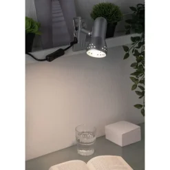 Tafellampen|Bureaulampen-Paulmann Klemspot Gryps - 40W - E14 - Dimbaar - Geborsteld staal