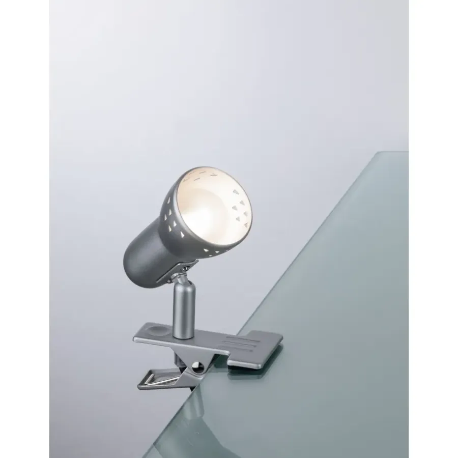 Tafellampen|Bureaulampen-Paulmann Klemspot Gryps - 40W - E14 - Dimbaar - Geborsteld staal