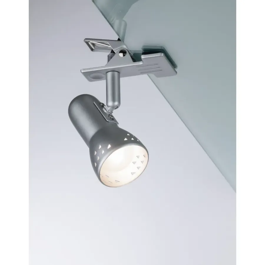 Tafellampen|Bureaulampen-Paulmann Klemspot Gryps - 40W - E14 - Dimbaar - Geborsteld staal
