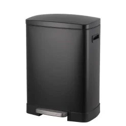 Leen Bakker Pedaalemmer duo Paco - zwart metaal - 25 + 15 liter - 64,5 cm