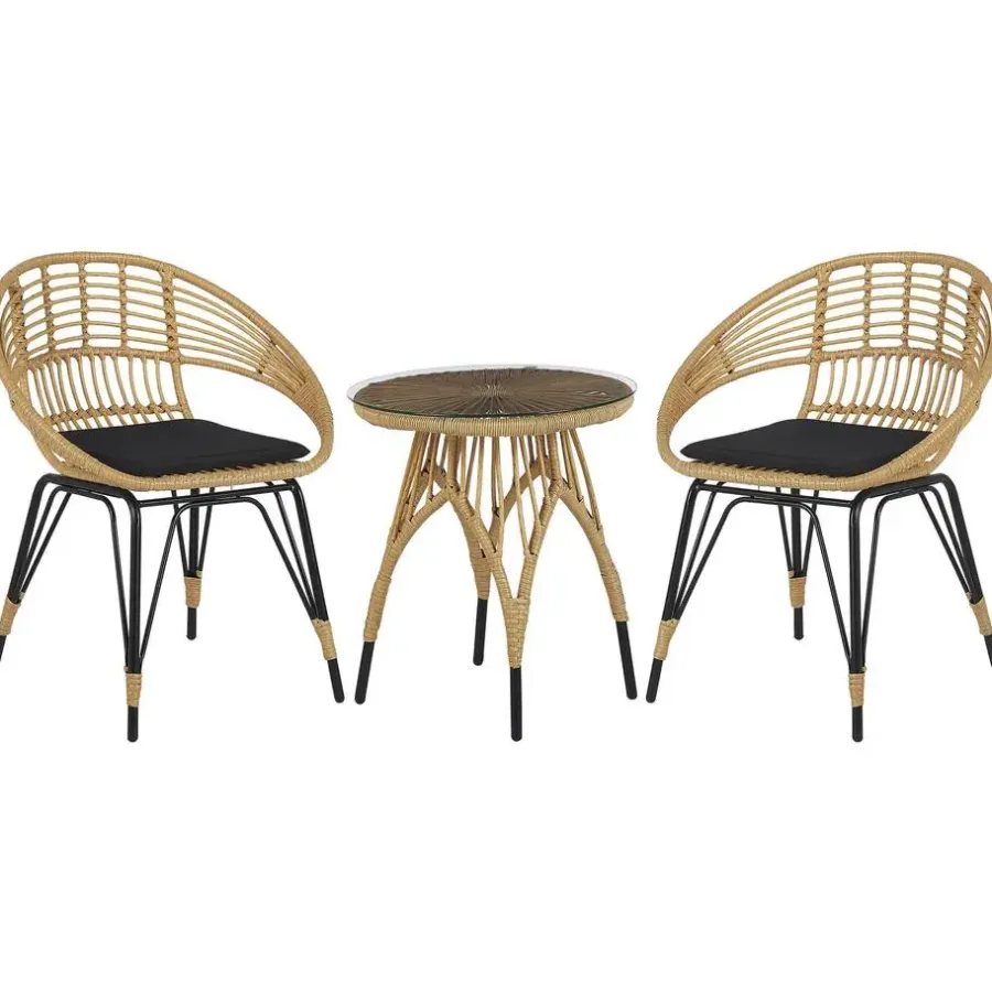 Bistro- & Balkonsets-Beliani PELLARO - Bistroset voor 2 - Natuurlijk - PE rotan