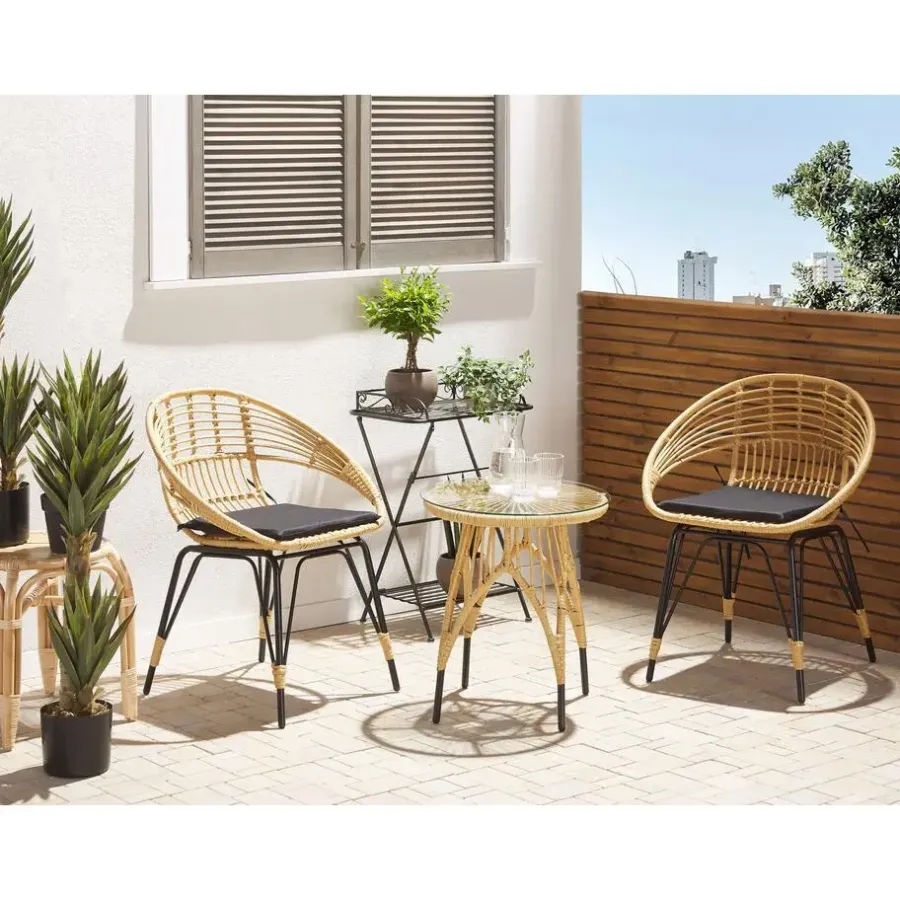 Bistro- & Balkonsets-Beliani PELLARO - Bistroset voor 2 - Natuurlijk - PE rotan