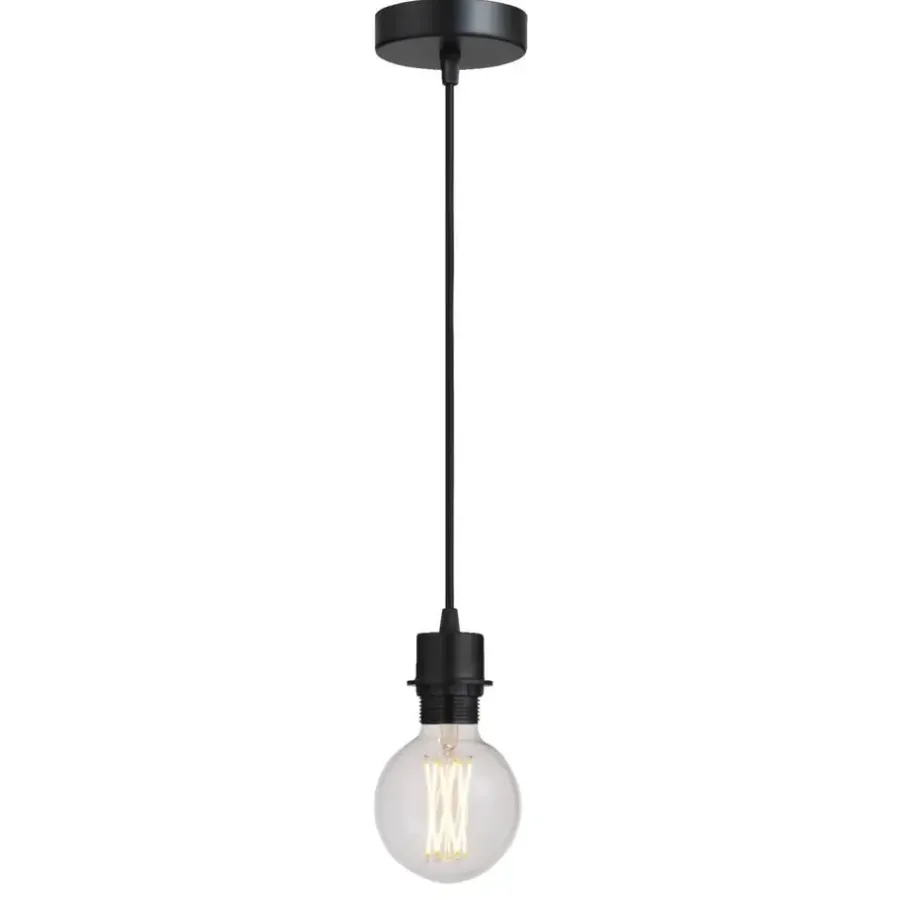 Leen Bakker Pendel hanglamp zwart met schroefdraad voor kap - E27 - 100 cm