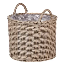 Bloempotten-Beliani PENDULA - Bloempot set van 3 - Bruin - PE rotan