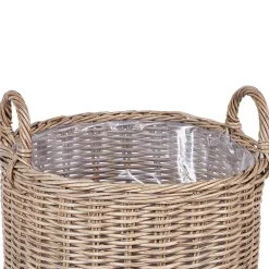 Bloempotten-Beliani PENDULA - Bloempot set van 3 - Bruin - PE rotan