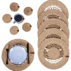 Placemats-Leen Bakker PEPPERBERRY - Set van 12 placemats en onderzetters - Natuurlijk - Jute