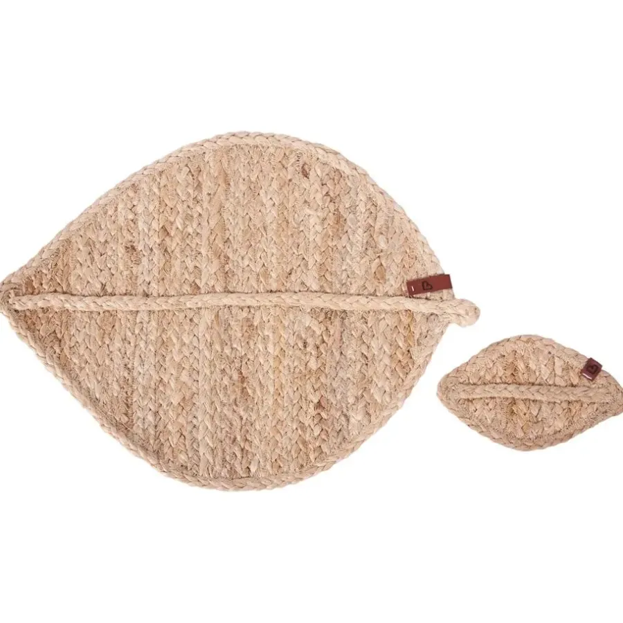 Leen Bakker PEPPERLEAF - Set van 12 placemats en onderzetters - Natuurlijk - Jute