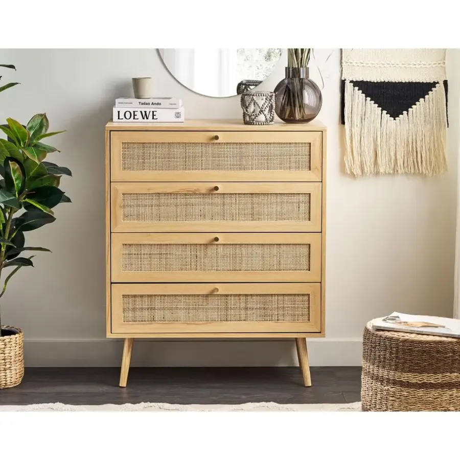 Ladekasten|Ladekasten-Beliani PEROTE - Commode - Lichte houtkleur - Rotan