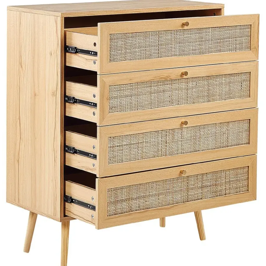Ladekasten|Ladekasten-Beliani PEROTE - Commode - Lichte houtkleur - Rotan
