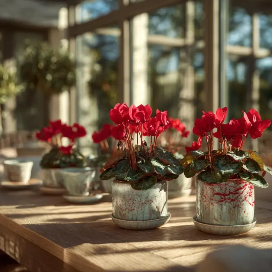 Plant in a Box Perzisch cyclaam - Set van 6 - Cyclamen Winfall Scarlet - Hoogte 10-20cm - ⌀9cm