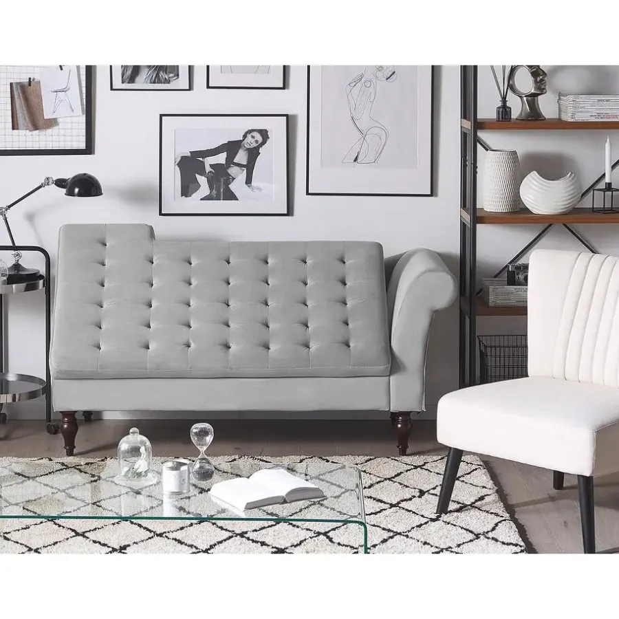 Beliani PESSAC - Chaise longue - Grijs - Rechterzijde - Fluweel