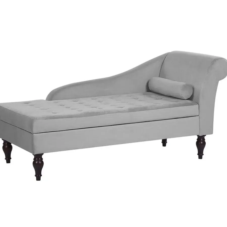 Beliani PESSAC - Chaise longue - Grijs - Rechterzijde - Fluweel