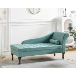 Loveseats-Beliani PESSAC - Chaise longue - Groenblauw - Rechterzijde - Fluweel
