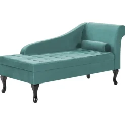 Loveseats-Beliani PESSAC - Chaise longue - Groenblauw - Rechterzijde - Fluweel