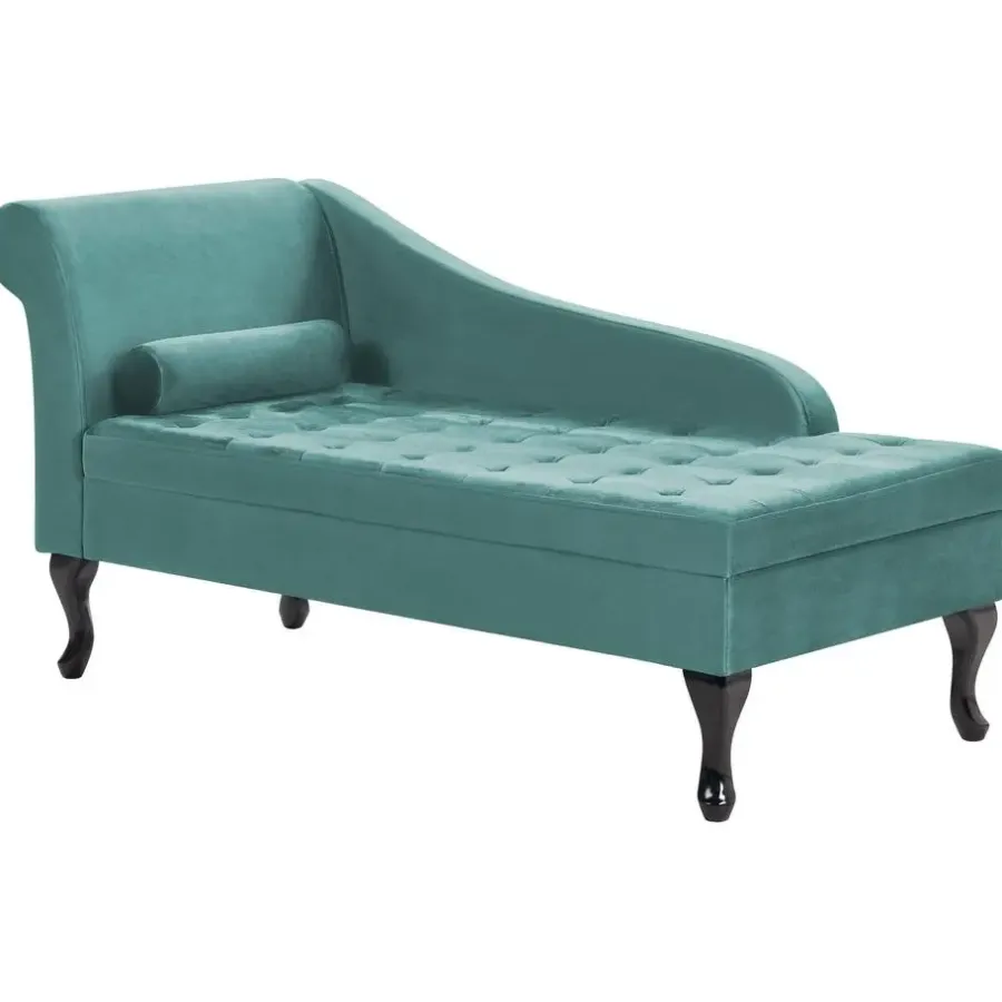 Loveseats-Beliani PESSAC - Chaise longue - Groenblauw - Linkerzijde - Fluweel