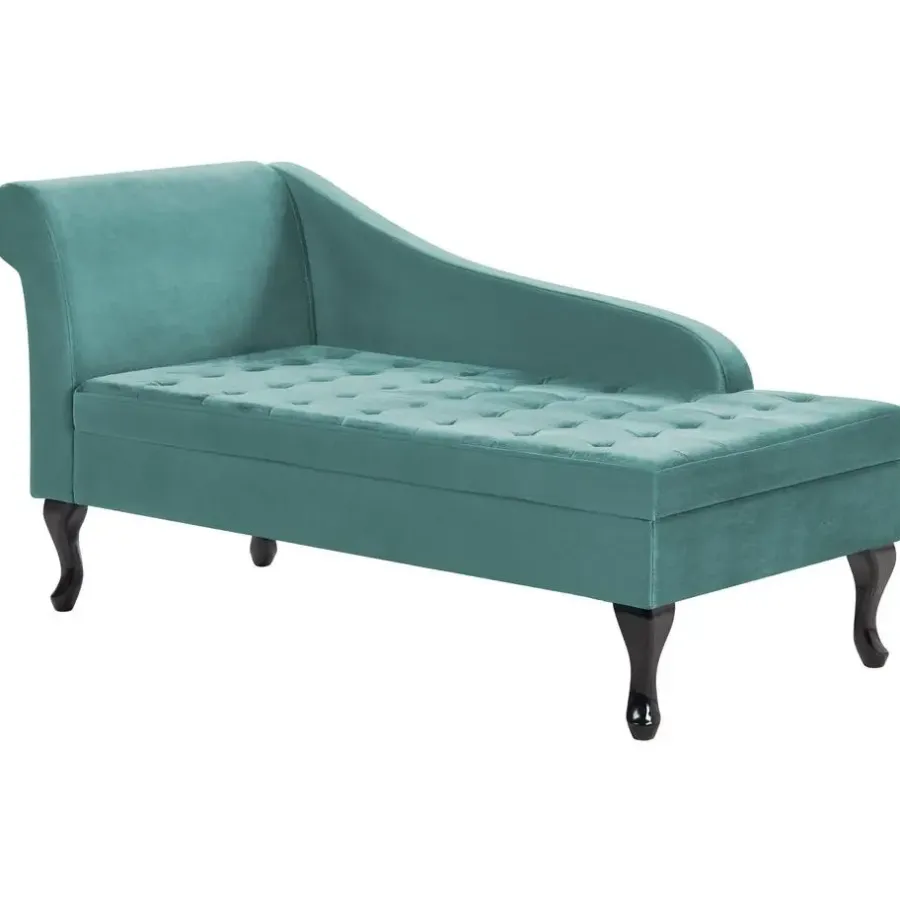 Loveseats-Beliani PESSAC - Chaise longue - Groenblauw - Linkerzijde - Fluweel